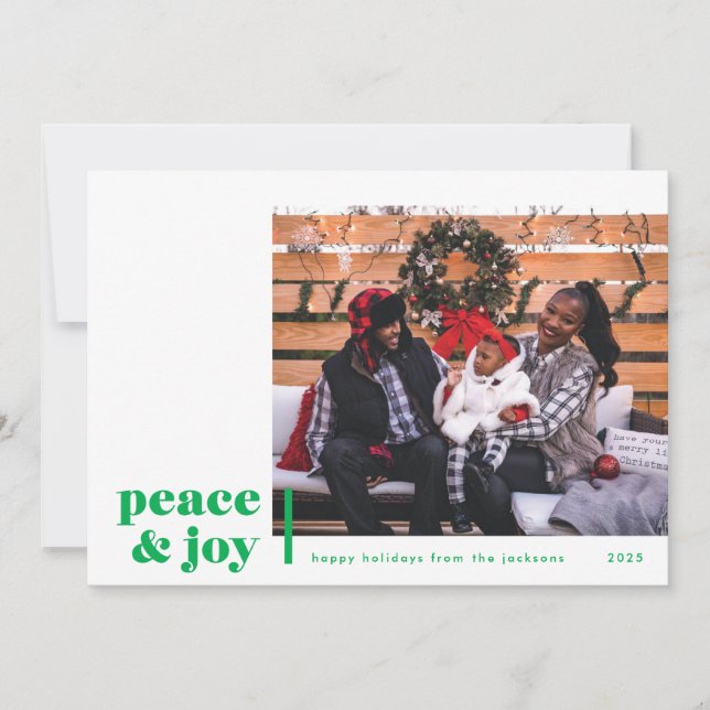 Peace and Joy Corner Modern Photo Holiday Card (Front)