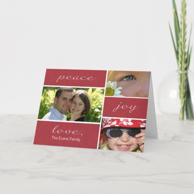 Peace and Joy Folded Holiday Card-red (Front)