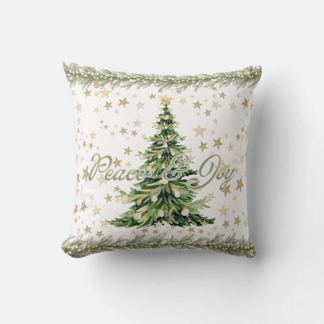 Peace And Joy Green Christmas Tree  Throw Pillow (Front)