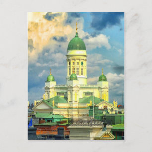Peace and joy helsinki finland  church skyline holiday postcard