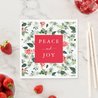 Peace and Joy Holiday Greenery Paper Napkins