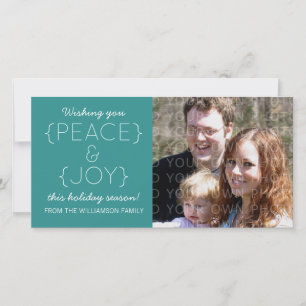 Peace and Joy Holiday Photo Card, Aqua Card