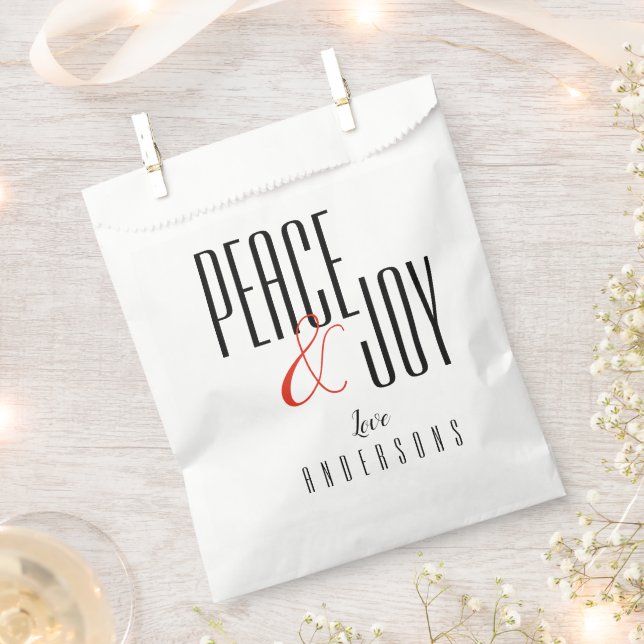 Peace And Joy Minimalist Black White Christmas Favour Bag (Clipped)