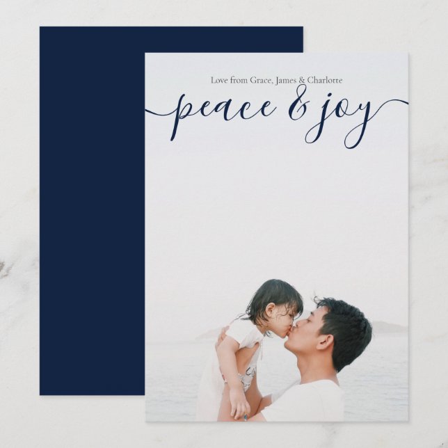 Peace And Joy Modern Christmas Blue Card (Front/Back)