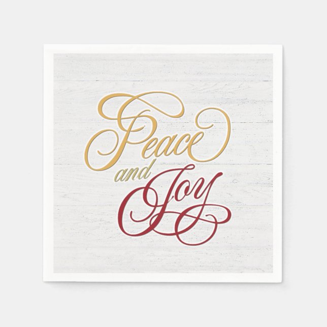 Peace and Joy On Whitewashed Wood Napkin (Front)