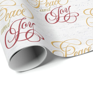 Peace and Joy On Whitewashed Wood Wrapping Paper