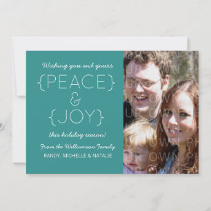 Peace and Joy Photo Flat Card, Aqua Holiday Card