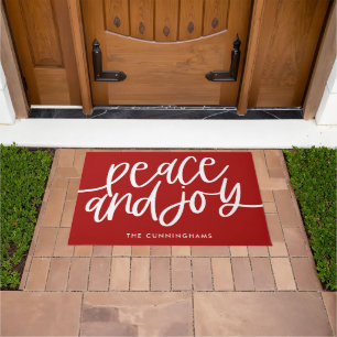 Peace and Joy Red Holiday Christmas Doormat