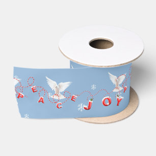 Peace and Joy White Doves With Snowflakes Satin Ribbon