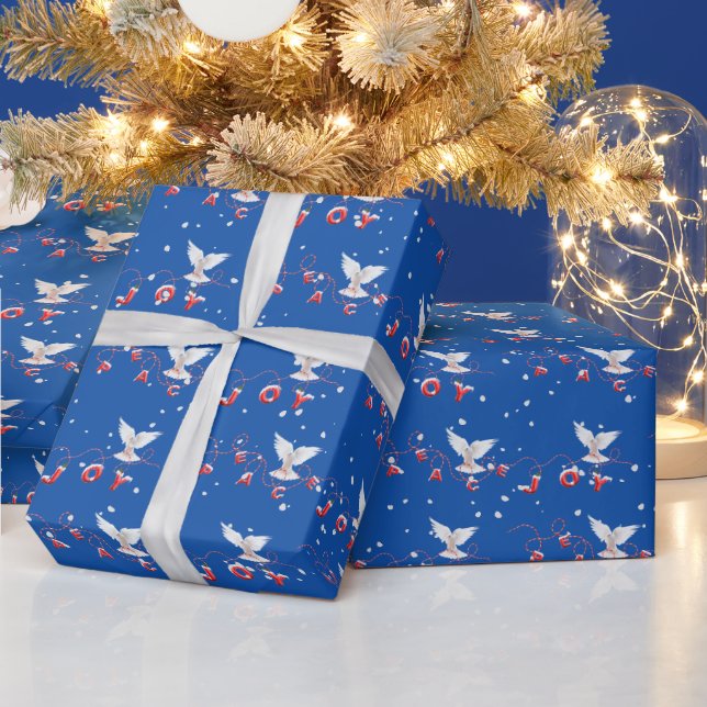 Peace and Joy White Doves With Snowflakes Wrapping Paper (Holidays)