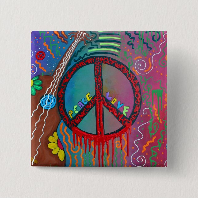Peace and Love 2 Inch Square Button (Front)