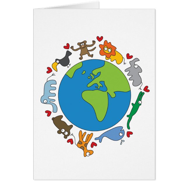 Peace And Love Cute Cartoon Animaux du monde (Devant)