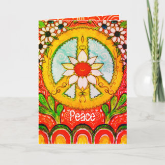 Peace and Love Daisy Hippie Boho Original Greeting Card