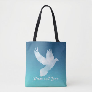 Peace and Love design with flying Dove Tote Bag
