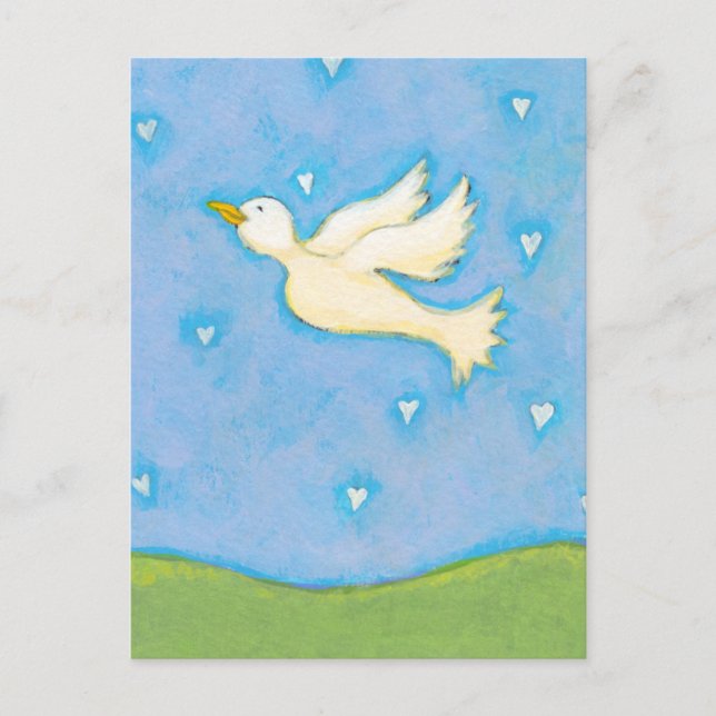 Peace and Love - Dove bird hearts fun pretty art Postcard (Front)