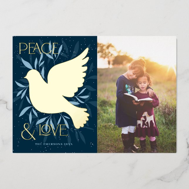 Peace and Love Dove Foil Holiday Card (Front)