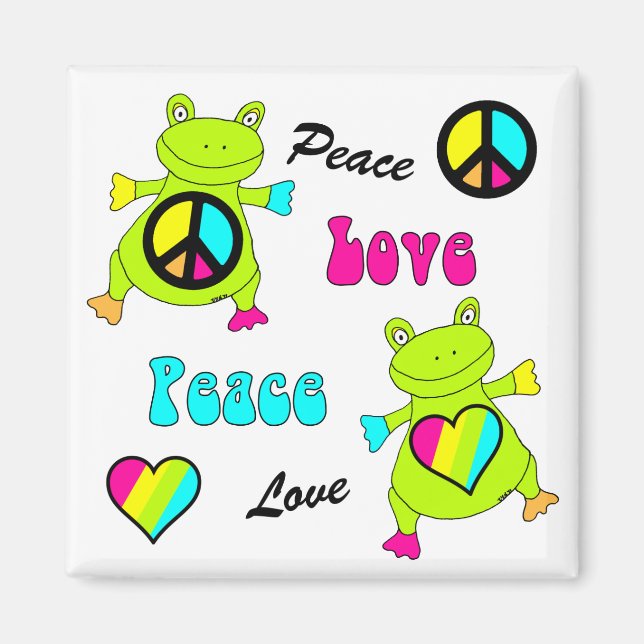 Peace and Love Frogs Square Magnet (Front)