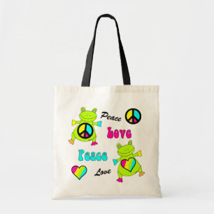 Peace and Love Frogs Tote Bag