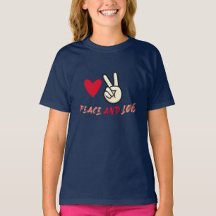 Peace and Love Girls’ T-Shirt   Cute Heart and Pea