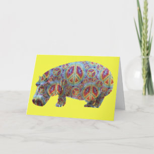 Peace and Love Hippie Hippopotamus Birthday Card
