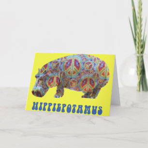 Peace and Love Hippie Hippy Hippopotamus Card