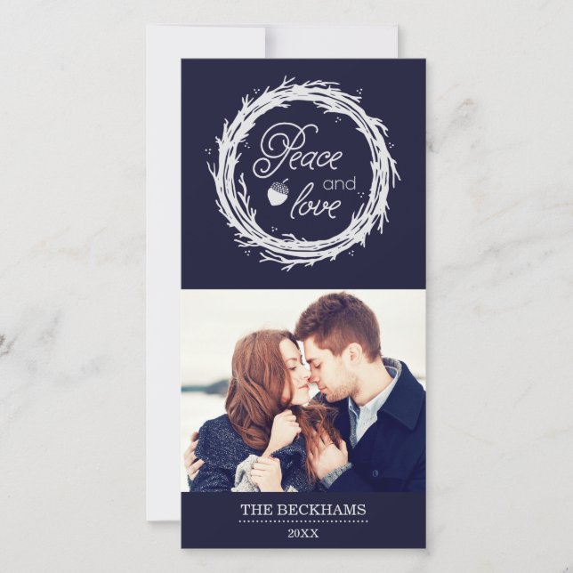 Peace and Love Holiday Photo Card / Navy Silver (Front)