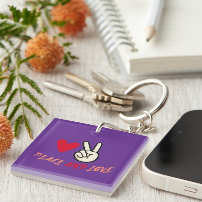 Peace and Love Keychain | Heart and Peace Sign  (Front Right)