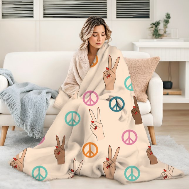 Peace and Love Multicultural Hand Pattern Fleece Blanket (Creator Uploaded)