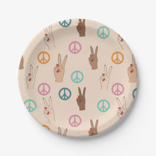 Peace and Love Multicultural Hand Pattern Paper Plate
