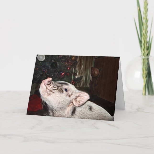 Peace and Love painted Mini Pig Christmas Card (Front)
