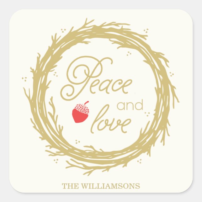 Peace and Love Personalized Holiday Stickers (Front)