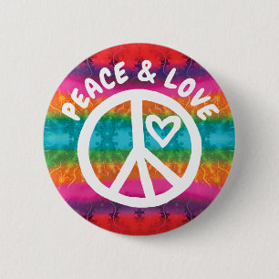 Peace and Love Tie Dye Stripes 2 Inch Round Button