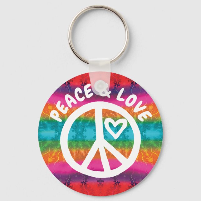 Peace and Love Tie Dye Stripes Keychain (Front)
