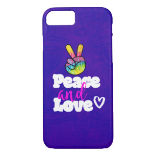 Peace and Love Typography Rainbow Hand Peace Sign Case-Mate iPhone Case