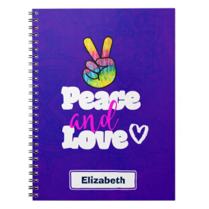 Peace and Love Typography Rainbow Hand Peace Sign Notebook