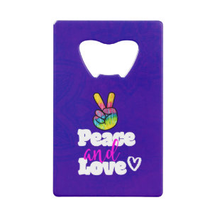Peace and Love Typography Rainbow Hand Peace Sign Wallet Bottle Opener