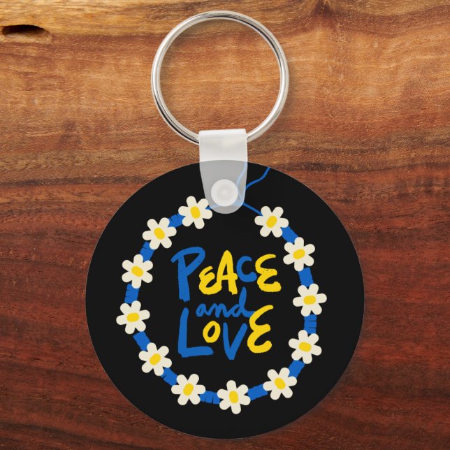Peace and Love Ukraine Flower Wreath  Keychain (Back)