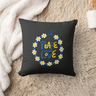 Peace and Love Ukraine Flower Wreath  Throw Pillow
