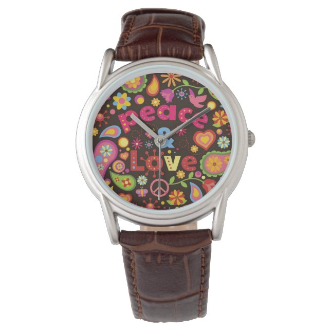 Peace and Love Vintage Hippie Watch (Front)