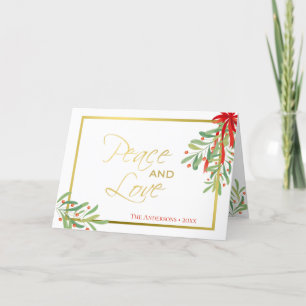 Peace and Love   Watercolor Mistletoe  Holiday Card