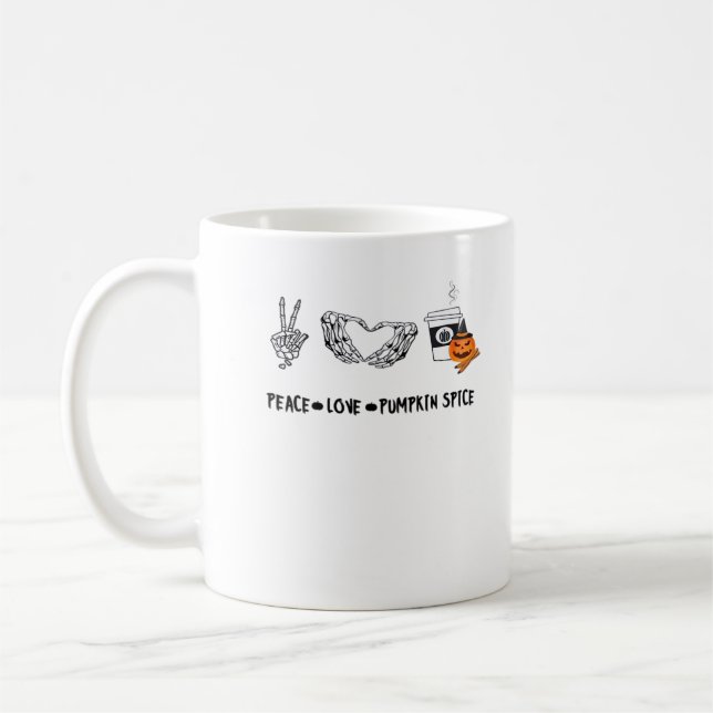 Peace And Pumpkin Spice, Halloween Skeletons Class Coffee Mug (Left)