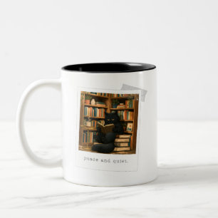 Peace and Quiet Black Cat Reading Two-Tone Coffee Mug