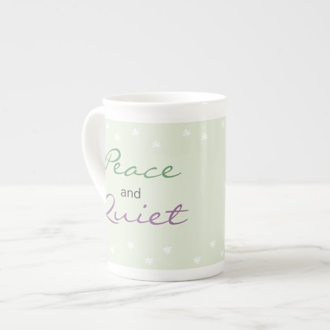 Peace and Quiet Words Bone China Mug (Front Left)