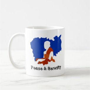 Peace and Serenity Blue Cambodia Map with Monk Coffee Mug