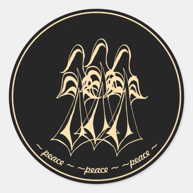 Peace! Angel | Black Gold Classic Round Sticker (Front)