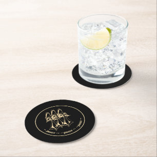 Peace! Angel Black Gold Round Paper Coaster