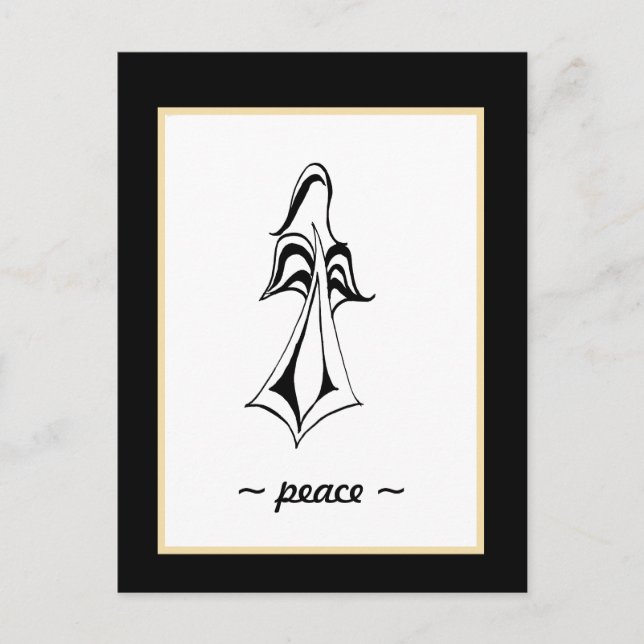 Peace! Angel Black on White with Gold Postcard (Front)