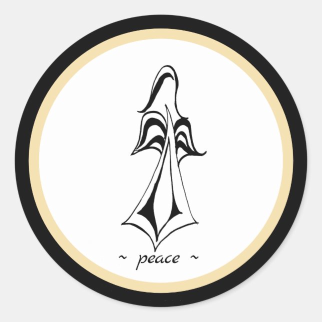 Peace! Angel | Gold and Black Classic Round Sticker (Front)