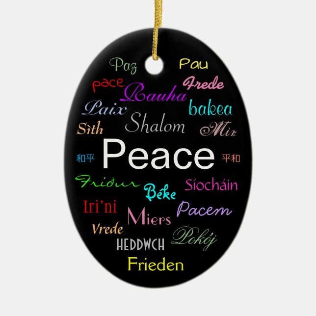 Peace Around the World in Black Ceramic Ornament (Front)