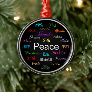 Peace Around the World in Black Metal Ornament